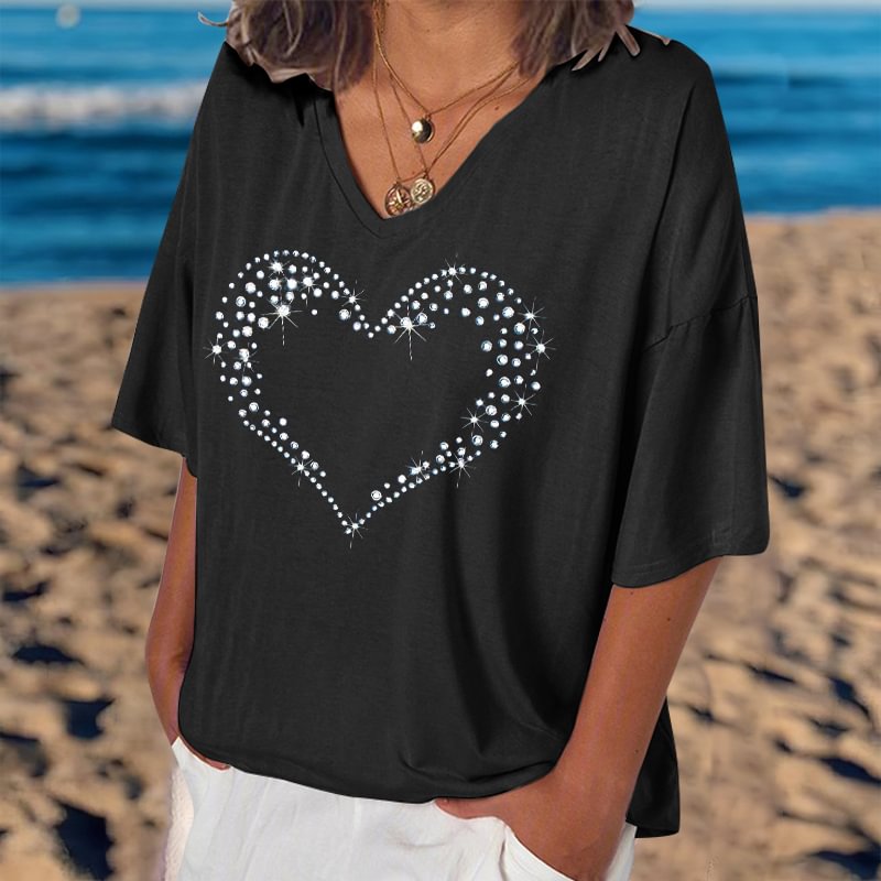 Heart Fake Sequins Graphic T-Shirt