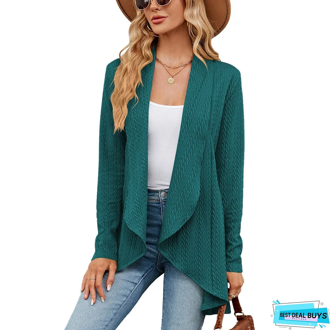 Autumn and Winter New Long sleeved Solid Color Loose Cardigan Top Women's Knitted Coat