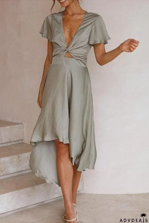 Irregularity Hem Knot Short Sleeve Dress