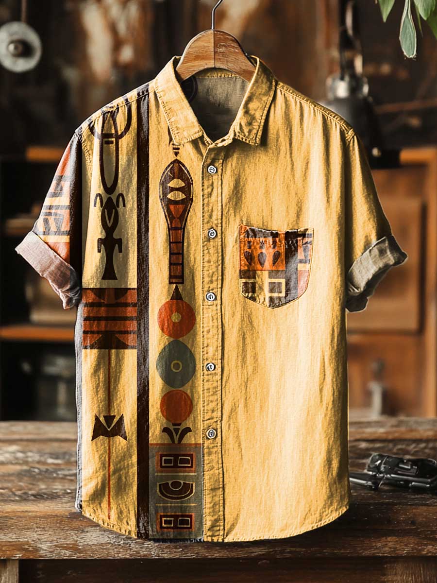 Vintage African Art Patterns Vintage Art Print Casual 100% Cotton Shirt