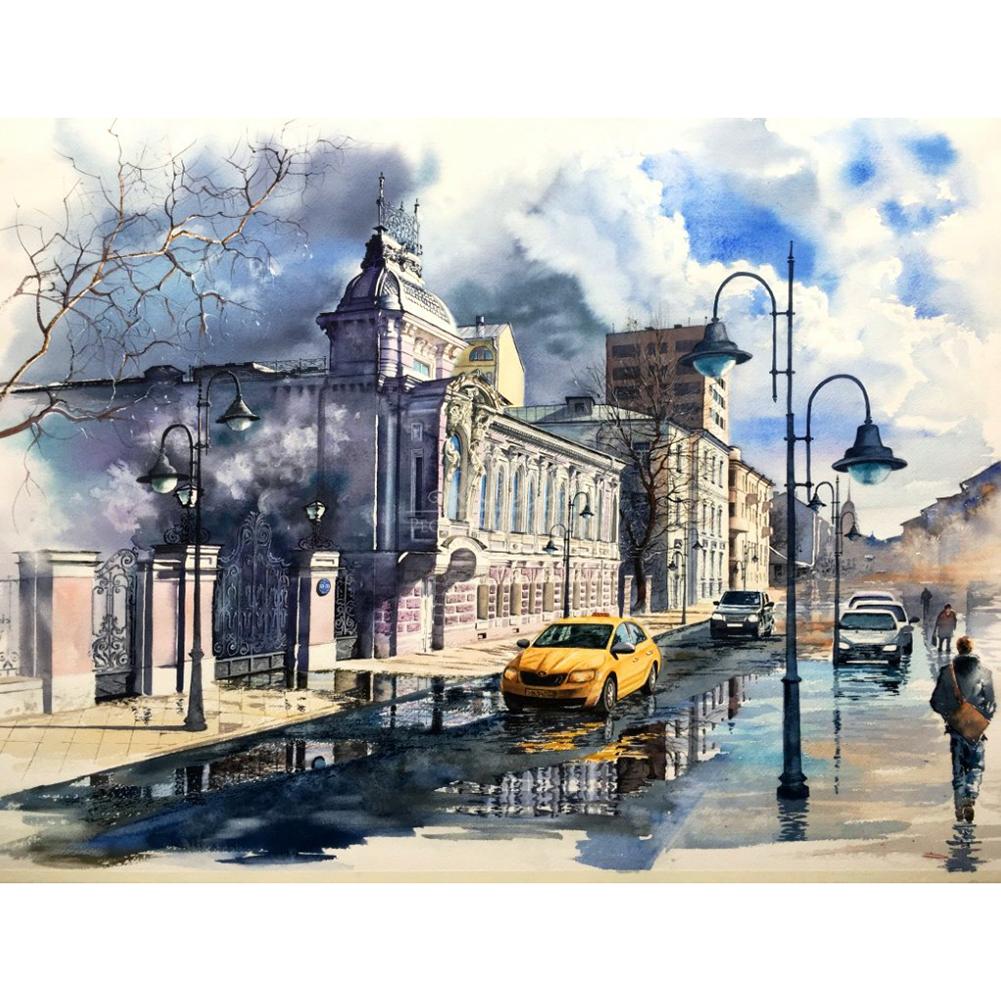 

40x30cm Round Drill Diamond Painting-Car Taxi Street, 501 Original