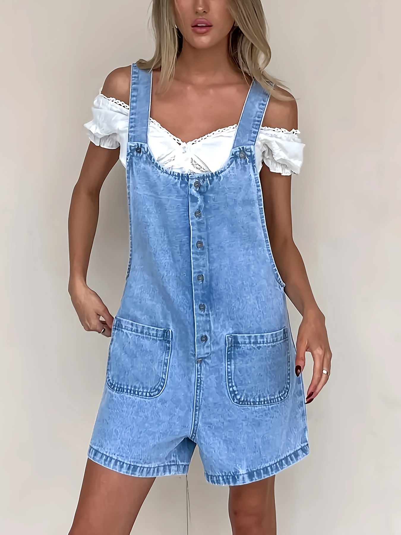 2025 New Women's Solid Color Baggy Denim Women Bib Overalls Shorts | Jean Jumpsuit Romper Pants With Pockets | For Streetwear, Spring/Summer/Autumn Elegant Collection With Comfortable Pocket | IFYHOME