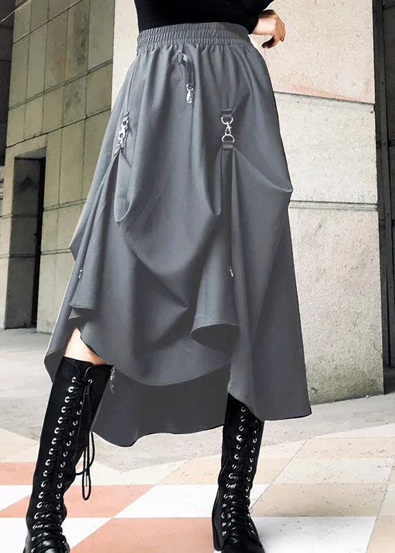 Loose Grey Cinched Summer Asymmetrical Design Cotton Skirt
