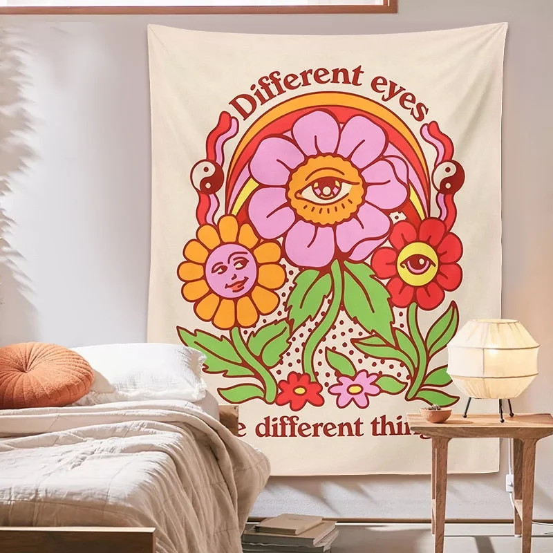 Flowers Eyes Tapestry Wall Hanging Boho different eyes Tapestry Rainbow flowers Ouija Wall Decor College Dorm Bohemian Decor