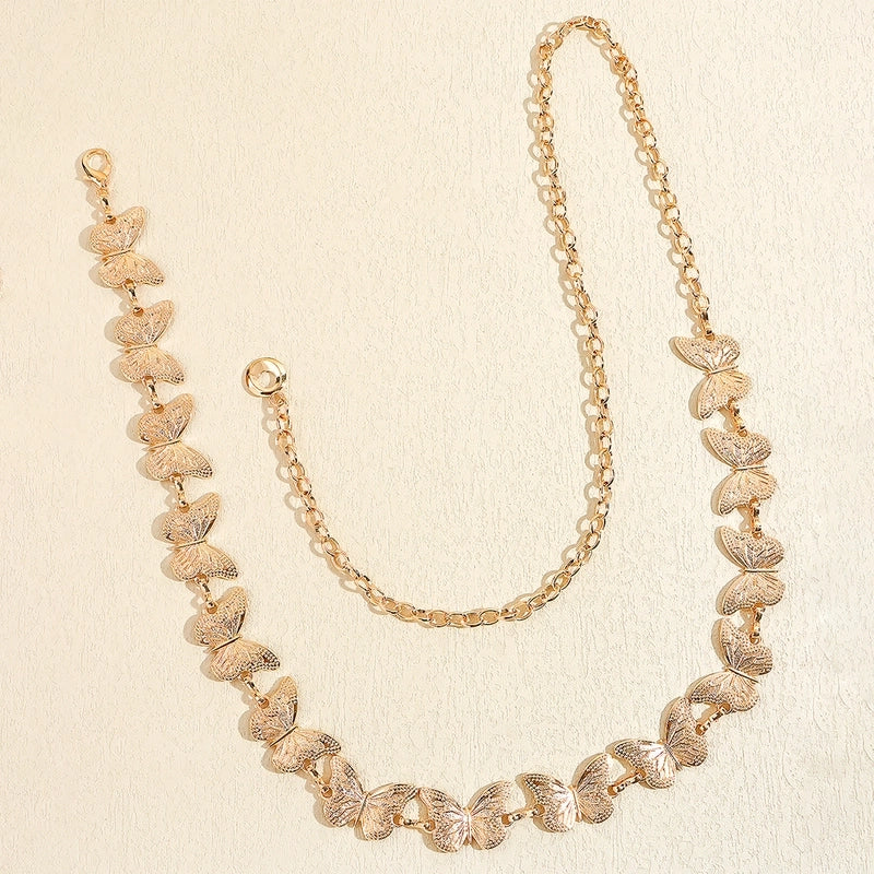 Casual Vintage Style Minimalist Butterfly Alloy Buckle Metal Button Women’s Chain Belts