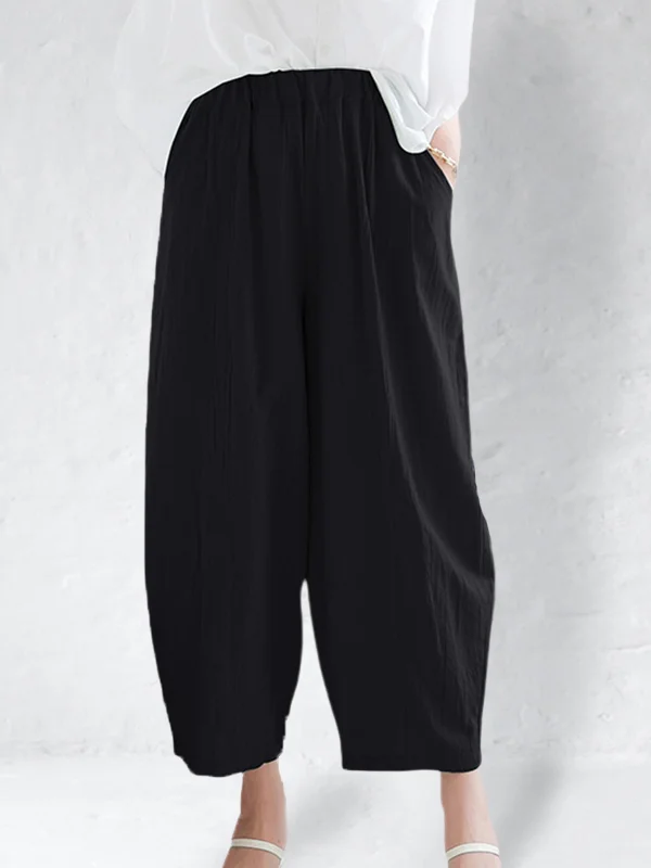 Loose Fit Elastic Waist Casual Trousers