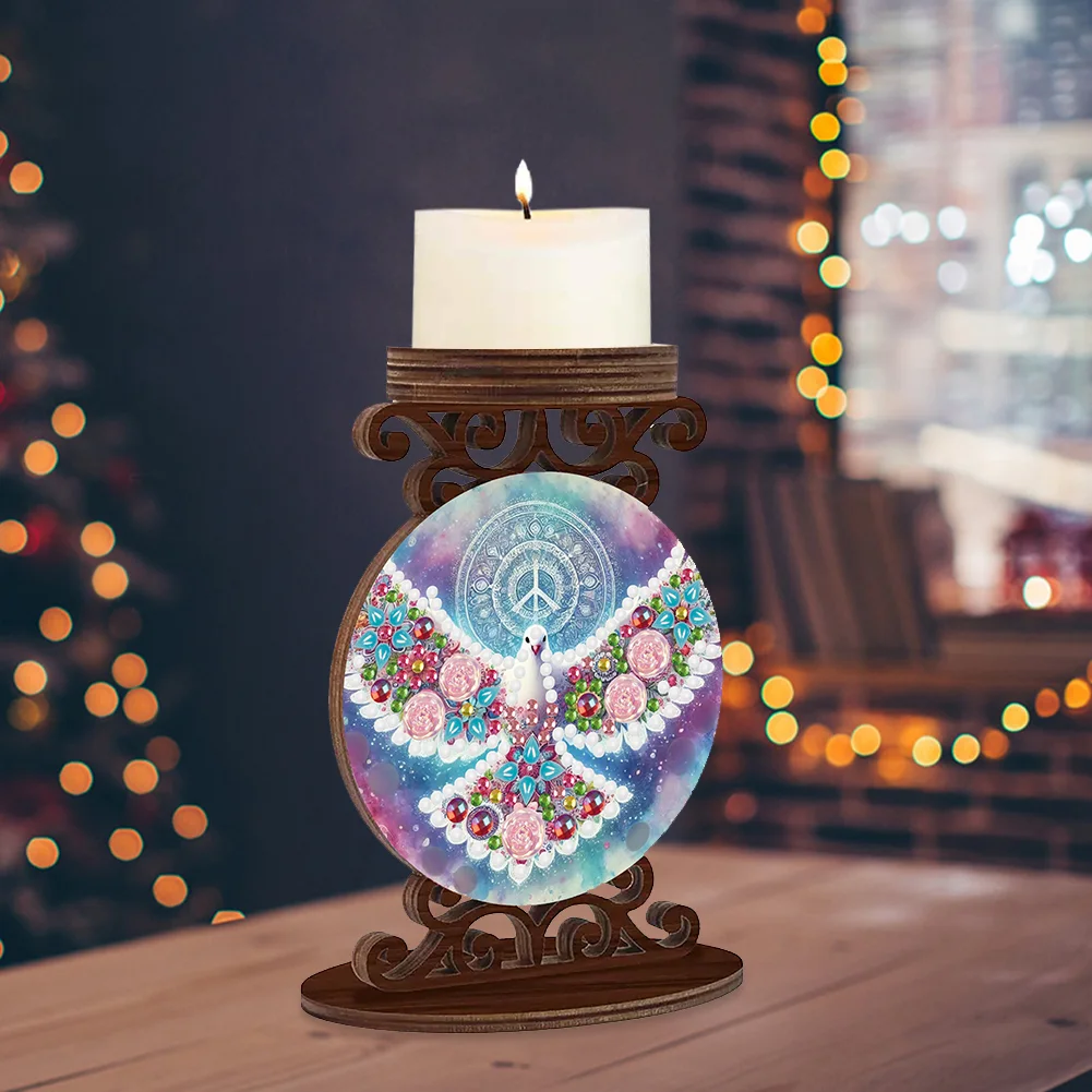 Wooden Diamond Painting Candle Holder Rhinestone Candlestick Decor (Bird)
