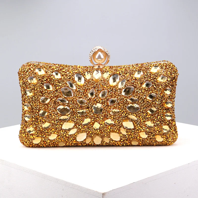 Gold Casual Patchwork Chains Rhinestone Bags