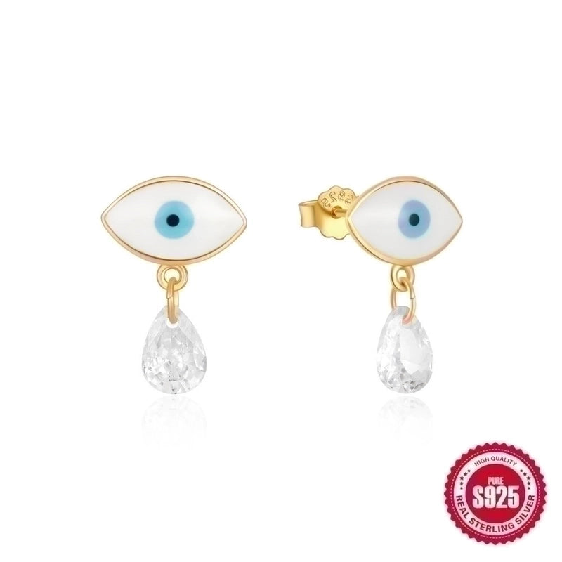 1 Pair 925 Sterling Silver Devil’s Eye Water Droplets Drop Earrings