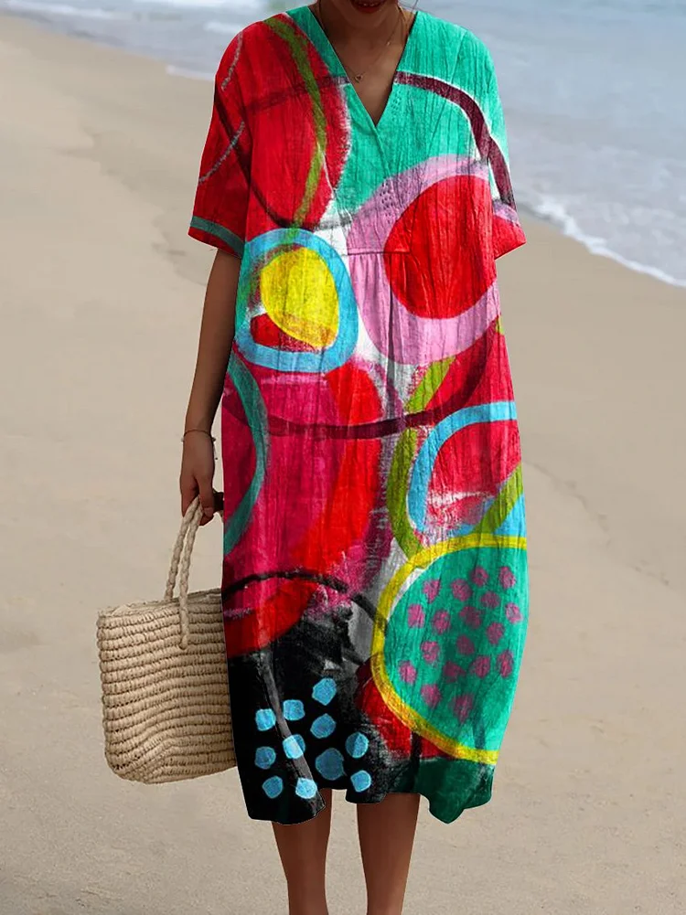 Women's Abstract Geometric  Art Print Casual Flowy Dress