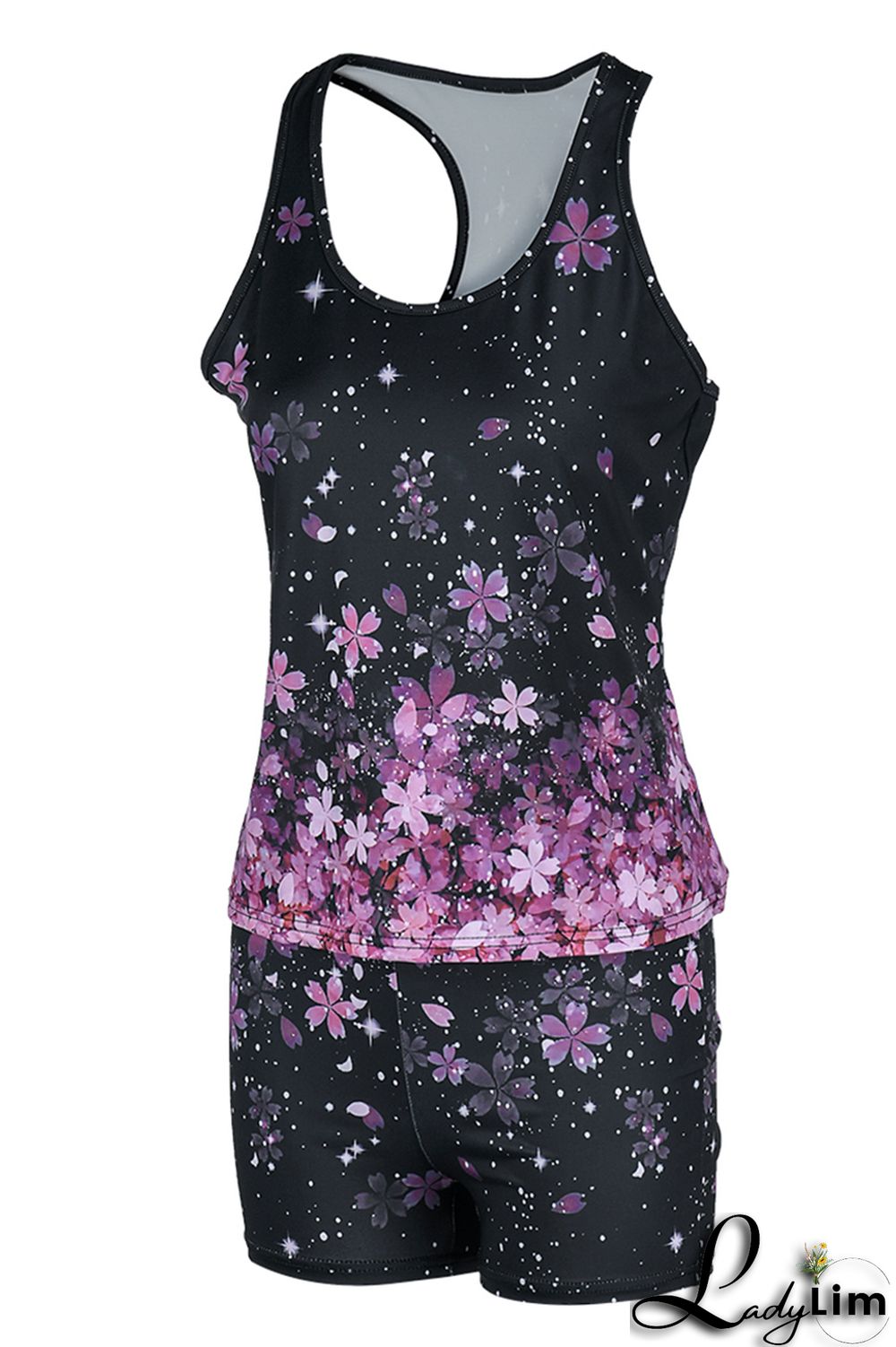 Black Pink Fashion Casual Print Basic U Neck Sleeveless Two Pieces