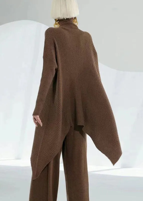 MOOSTA Turtleneck Asymmetrical Hem Short Casual Sweater