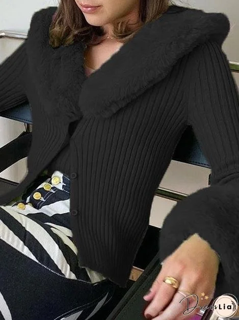 Coats Fur Collar Button Long Sleeve Coat for Women