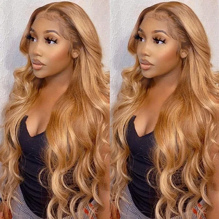 Rich Brown Colored Wigs Body Wave Middle Part Lace Closure Virgin Human Hair Wigs