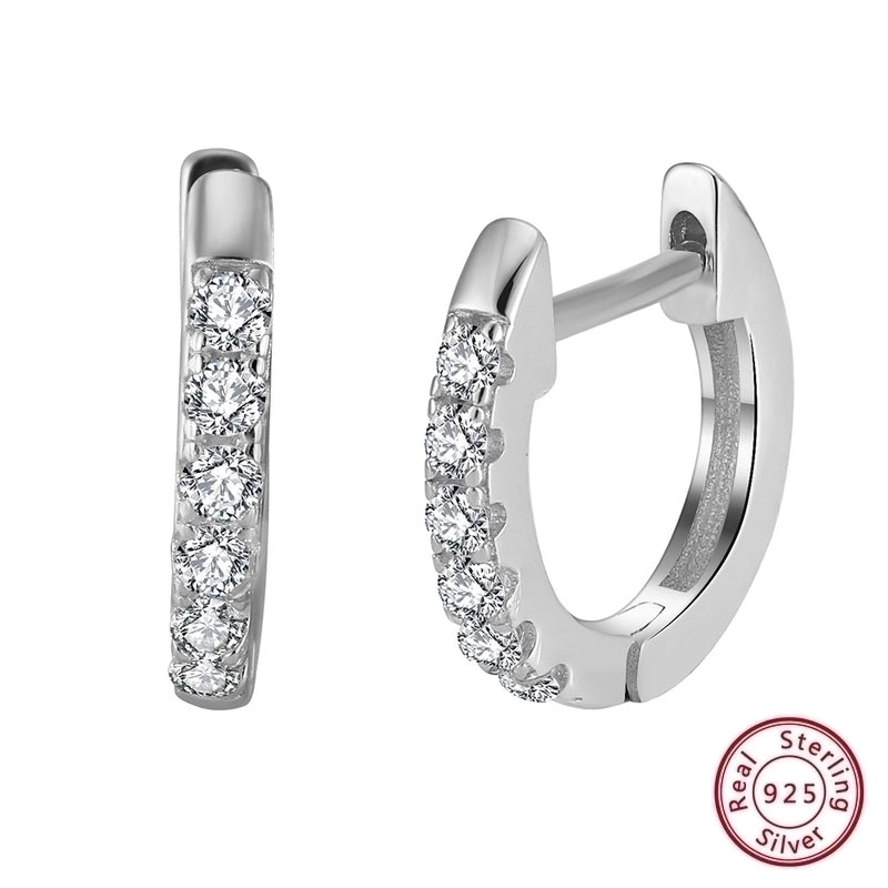 1 Pair 925 Sterling Silver Zircon Round Huggie Earrings