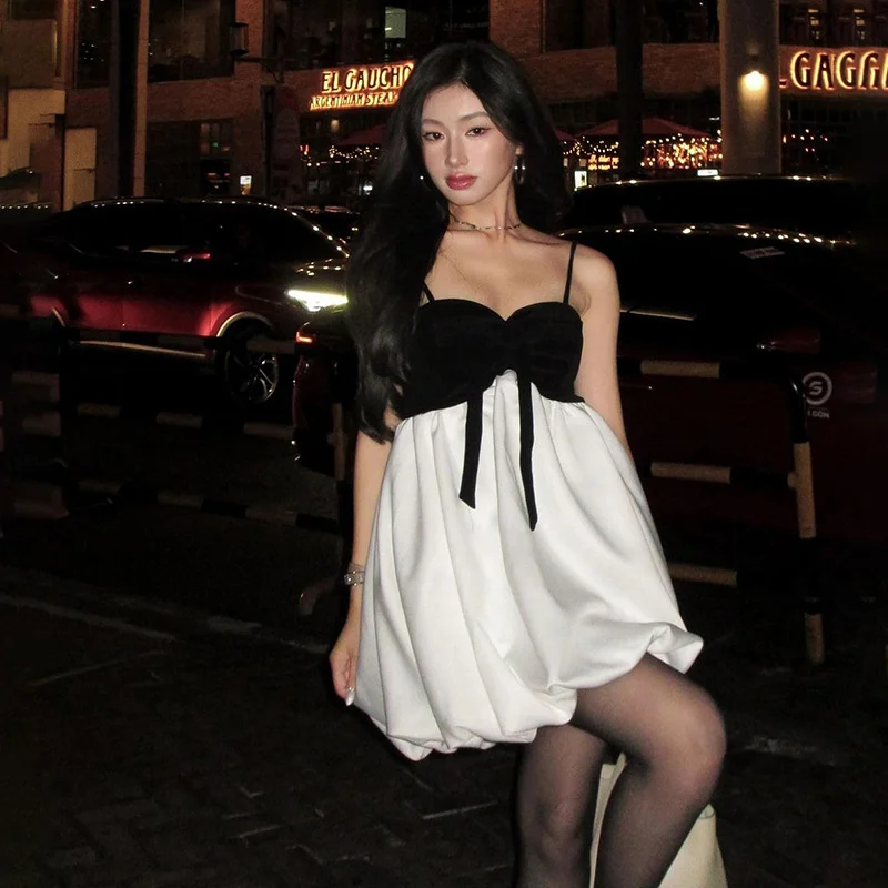 Uveng 2024 Summer New Women's Salt Can Be Sweet French Dress Bump Color Splicing Dress