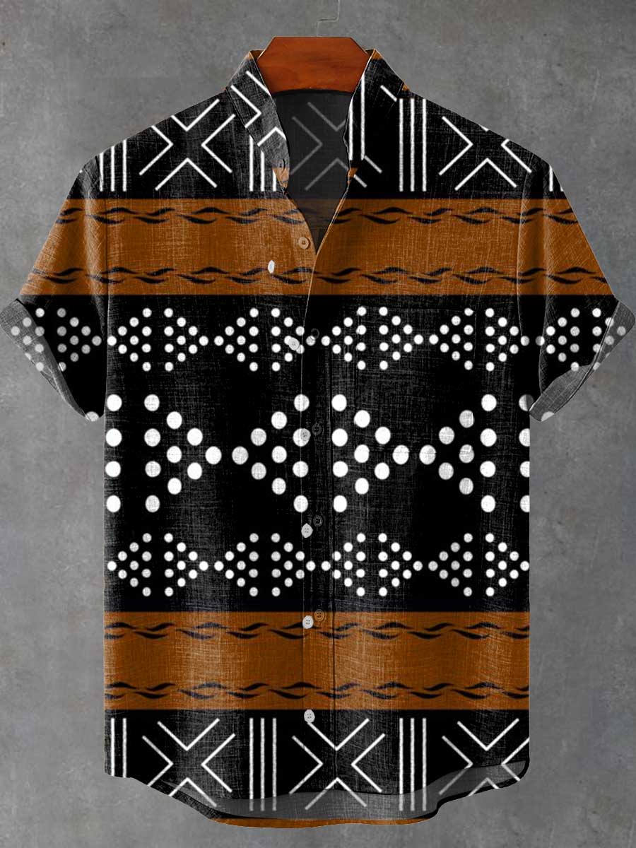 Vintage African Art Tribal Patterns Vintage Print Casual 100% Cotton Shirt