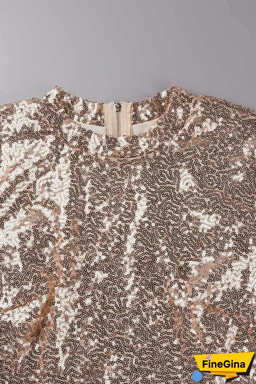 Champagne Sexy Solid Sequins Patchwork O Neck Long Sleeve Two Pieces