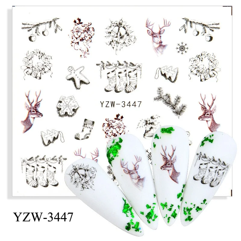 3D Christmas Autumn Winter Nail Sticker Santa Claus Elk Snowman Christmas Tree Star Deer Sliders Manicure Art Gel Polish Decals-Nail Inspo