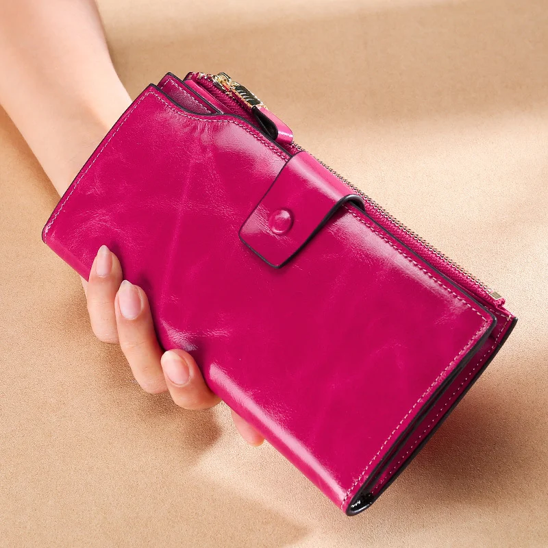 Women's Long Wallet Wallet Retro Oil Waxed Leather Clutch