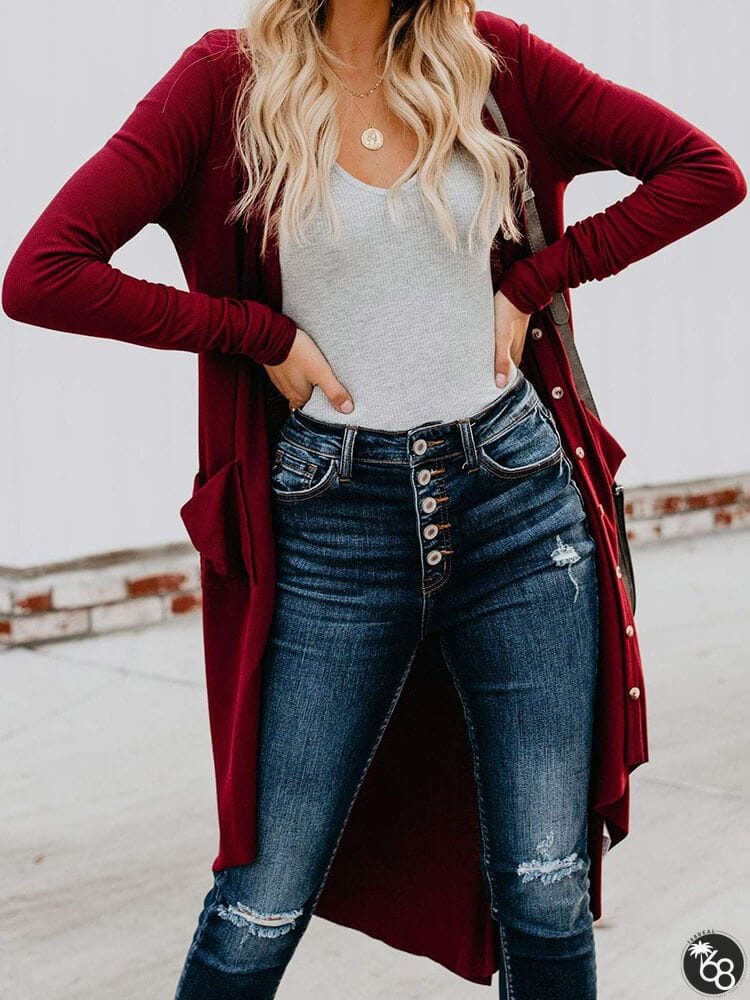 Long Sleeve Button Down Coat with Pockets | 168DEAL