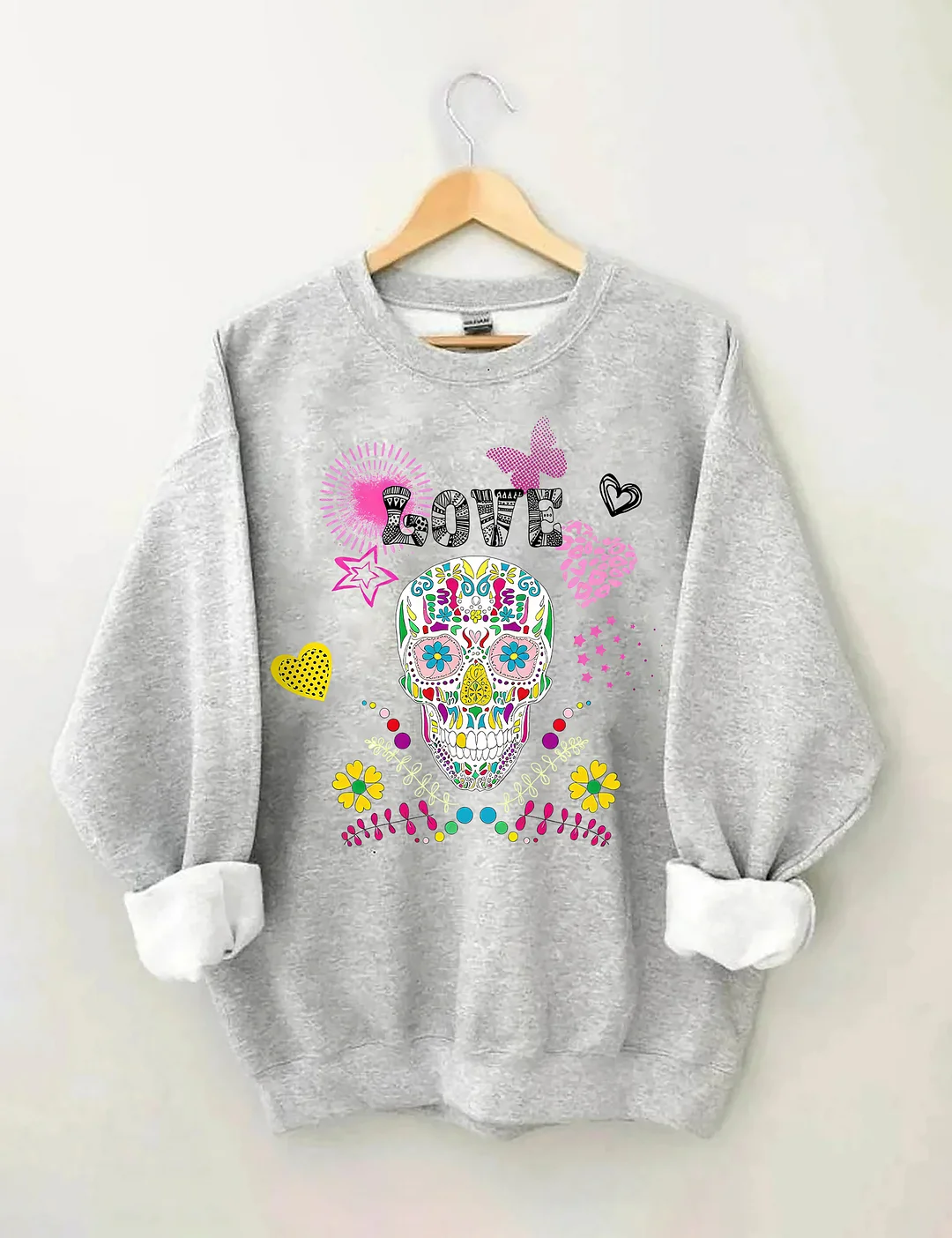 Colorful Sugar Skull & Love Graphic Sweatshirt