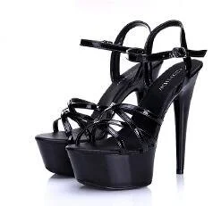 Qengg Hot! Women Summer Sandals Patent Leather Platform Sandals High-heeled Shoes 15cm  Fashion Shows Thin Heels Plus-size pumps 34-44