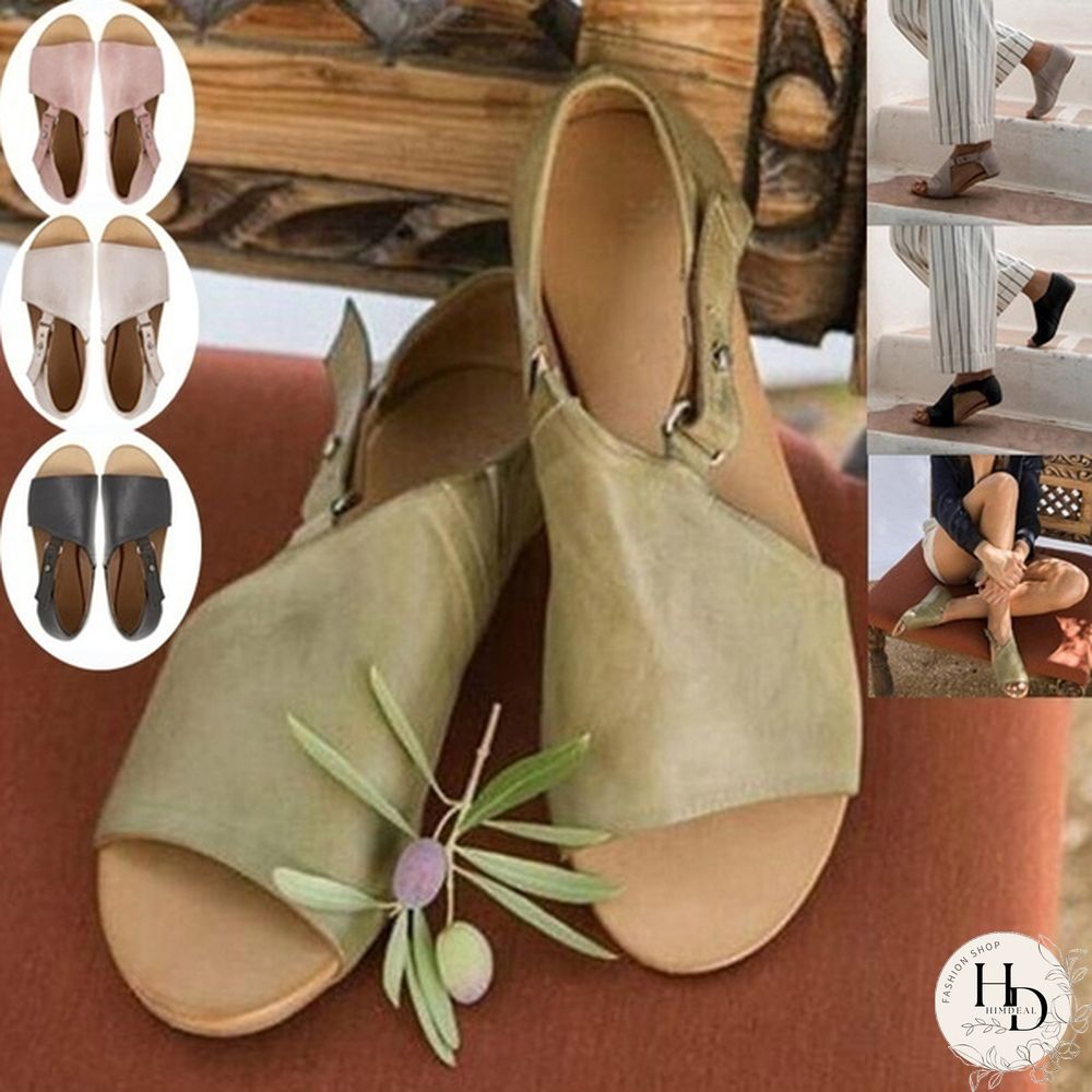 Colors Fashion Women Summer Shoes Leather Flat Sandals Buckle Strap Slippers Fish Mouth