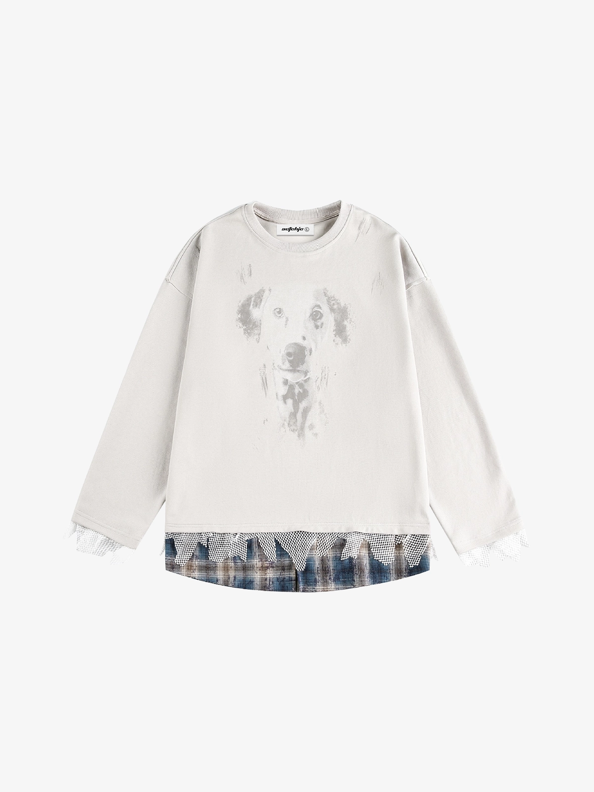 Beige Actchic Dog Print Faux Two-Piece Patchwork Sweatshirt Front
