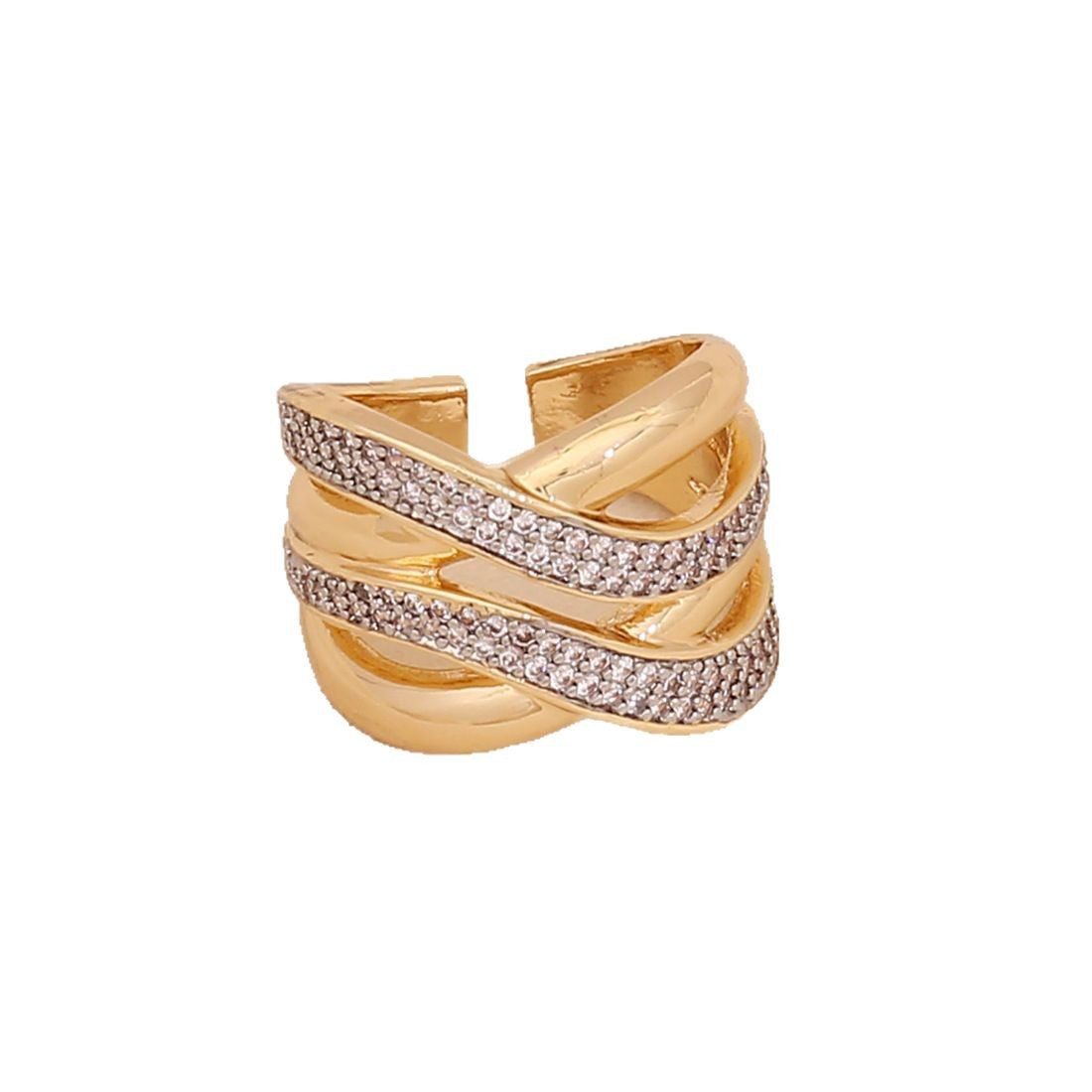 Gold Heart Zircon Ring Geometric Metal Style Live Ring Female Niche Ring R116