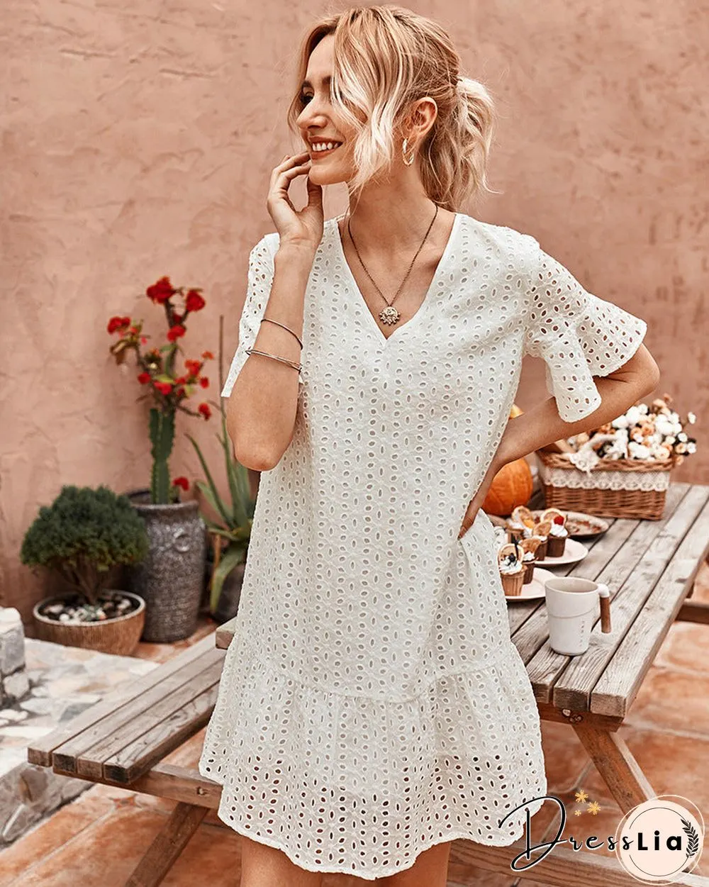 Polka Dot Hollow Out Mini Dress