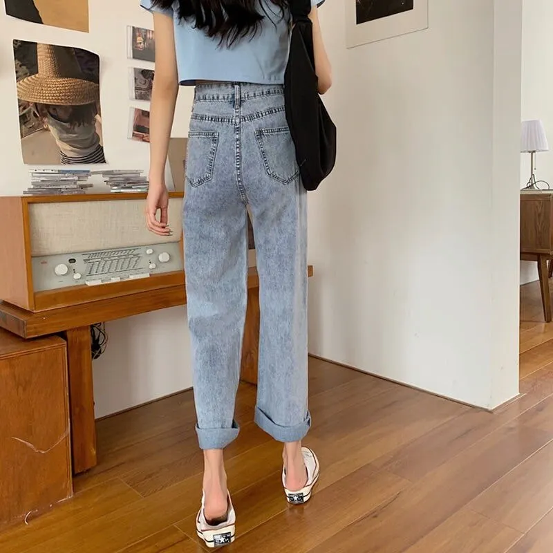 Jeans Women Wide Leg Pure Color Denim Trouser Simple Ins Female Casual Loose Cozy Mujer De Moda High Waisted Vintage Washed Kpop