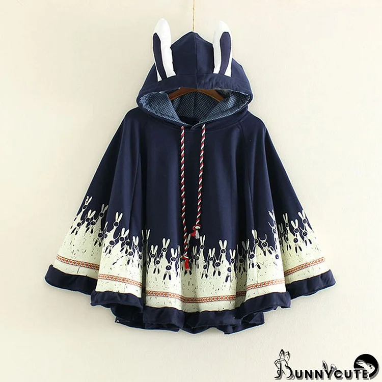 Bunny Ears Print Cloak Sweatshirt