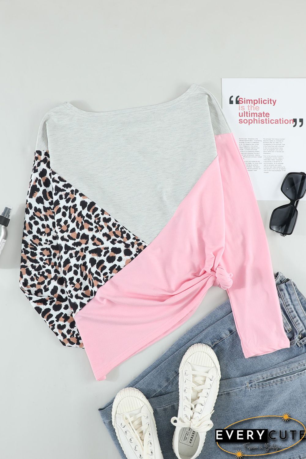 Leopard Colorblock Splicing Off The Shoulder Top