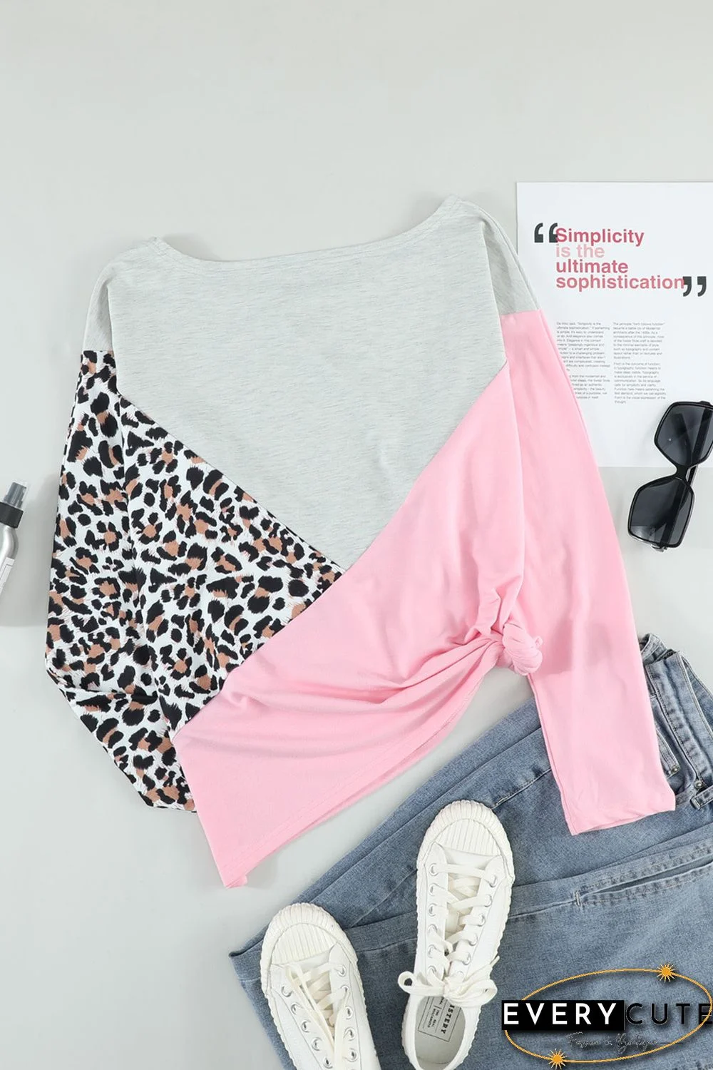 Leopard Colorblock Splicing Off The Shoulder Top