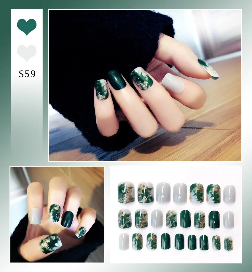 Nail Art Fake Nails Short Tips Press on With Glue Coffin Stick Clear False Display Designs Set Full Cover Artificial Square Kiss-Nail Inspo