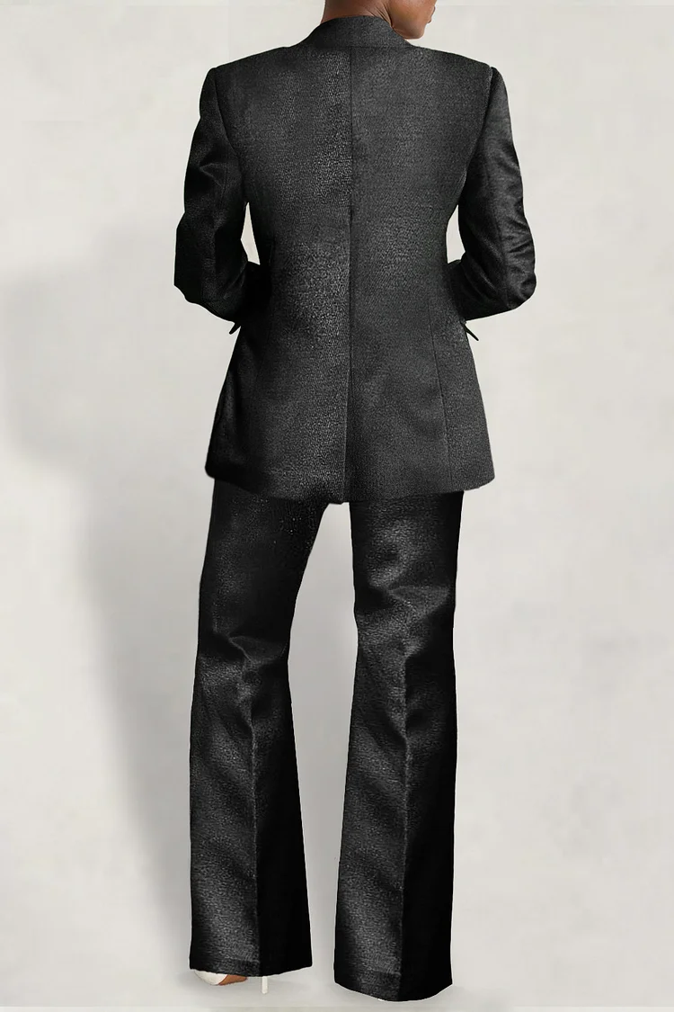 Xpluswear Design Plus Size Semi Formal Black Turndown Collar Long Sleeve  Contrast Blazer Two Piece Pant Suits [Pre-Order]
