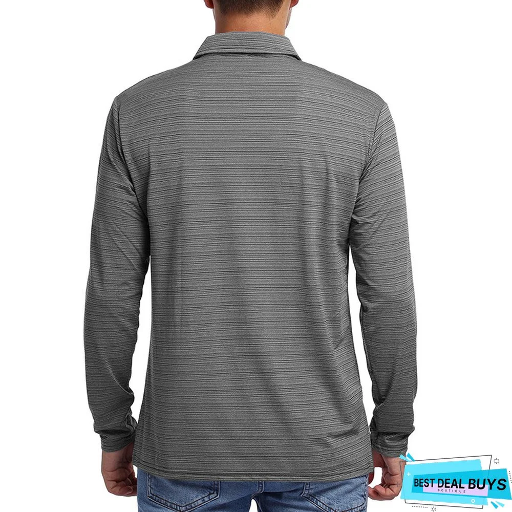 Men's Long Sleeve Striped Polo Shirt Men's Fall Winter Lapel T-Shirt Campaign