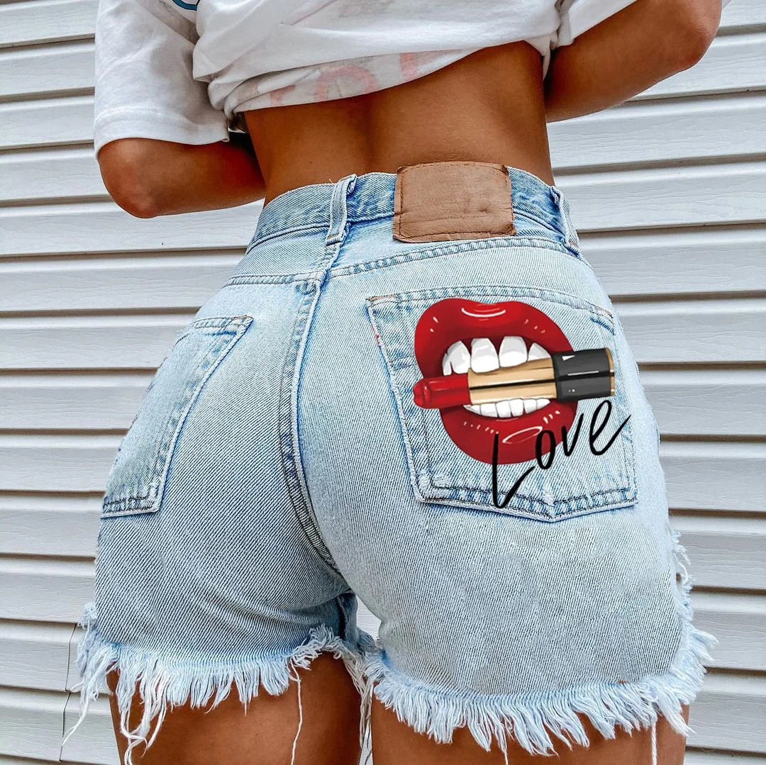 Casual Middle Waist Decorative-Patch Jeans