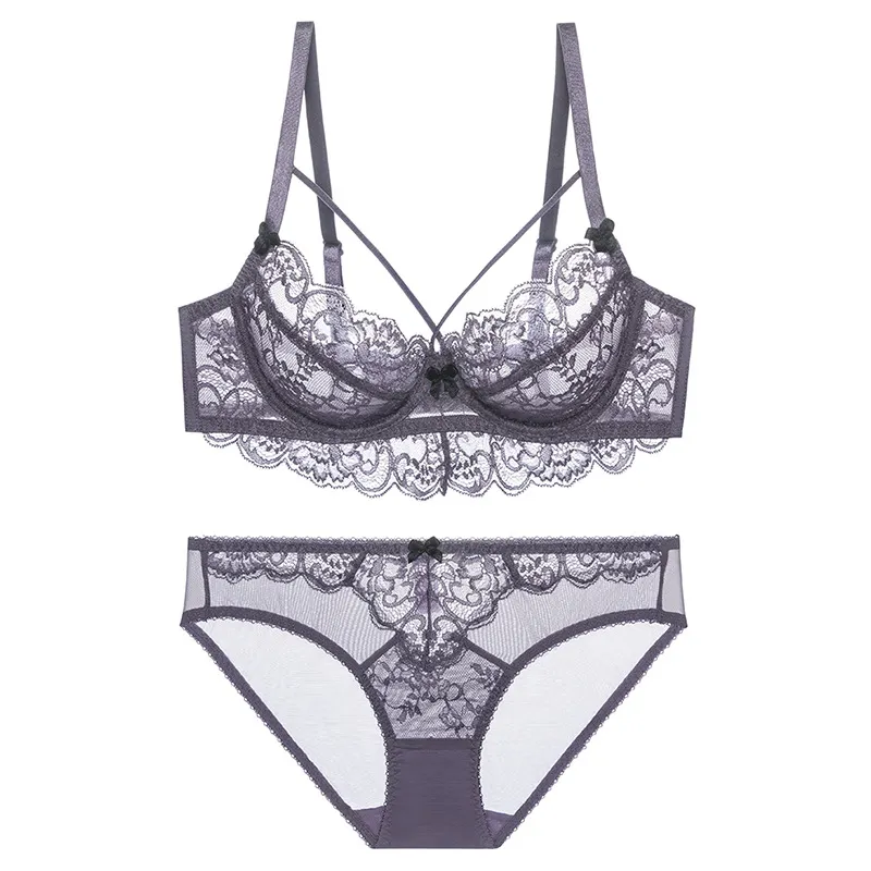 Churchf French Bra Large-Size Lady Lace Bow Girl Shoulder Strap Wearing Beauty Bra Underwear Set