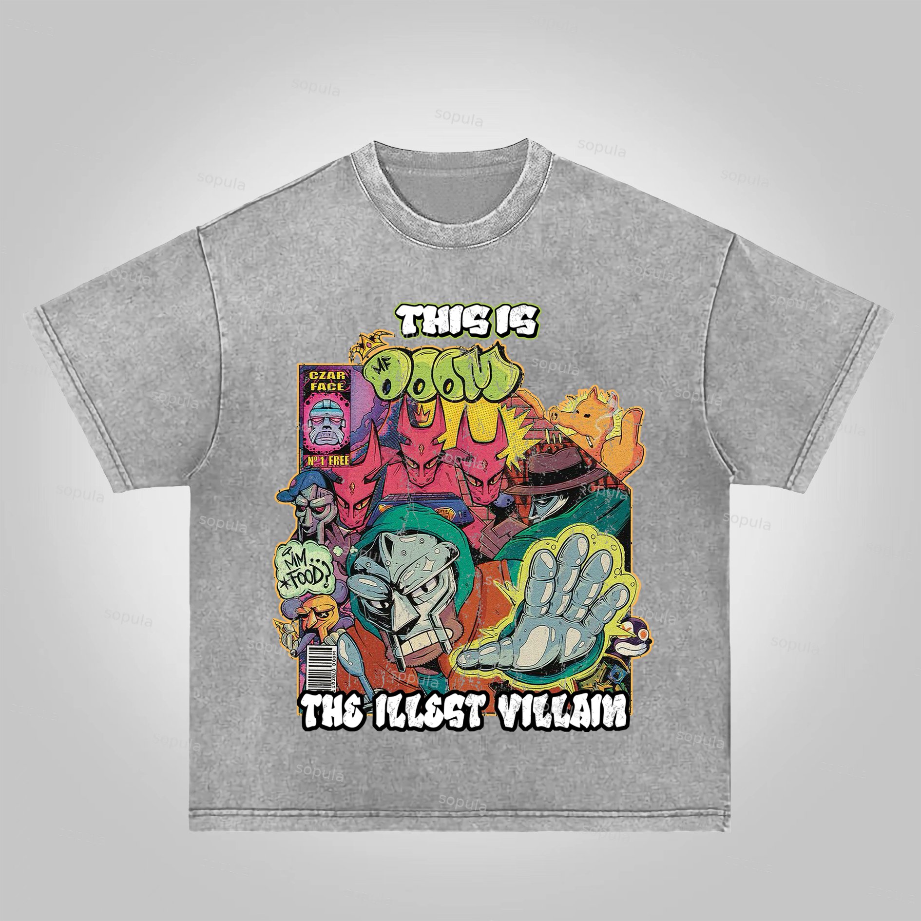 Sopula Vintage The Illest Villain Mf Doom Graphic Print Acid Washed T-Shirt - Sopula｜Premium Graphic Tees & Graphic Clothing