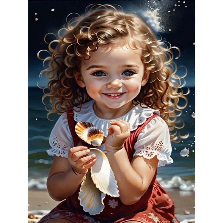 Little Girl Playing At The Beach 30*40CM (Canvas) Full Round Drill Diamond Painting gbfke