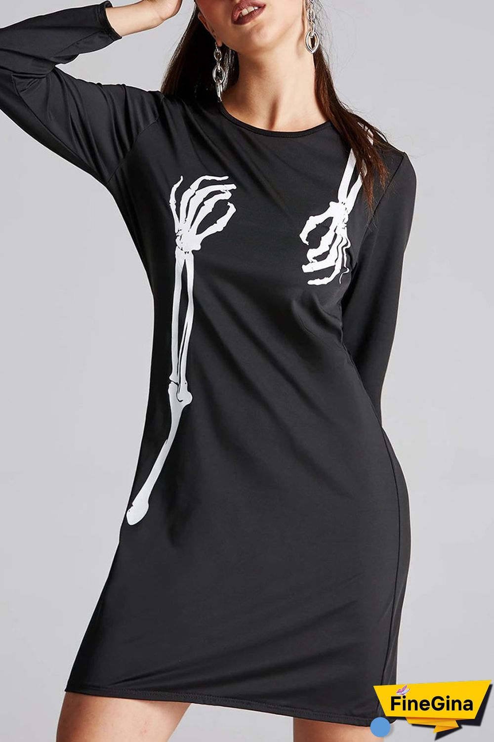 White Black Casual Street Print Patchwork O Neck Straight Dresses