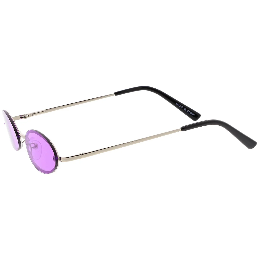Retro Small Rimless Oval glasses Slim Arms Color Tinted Lens 54mm