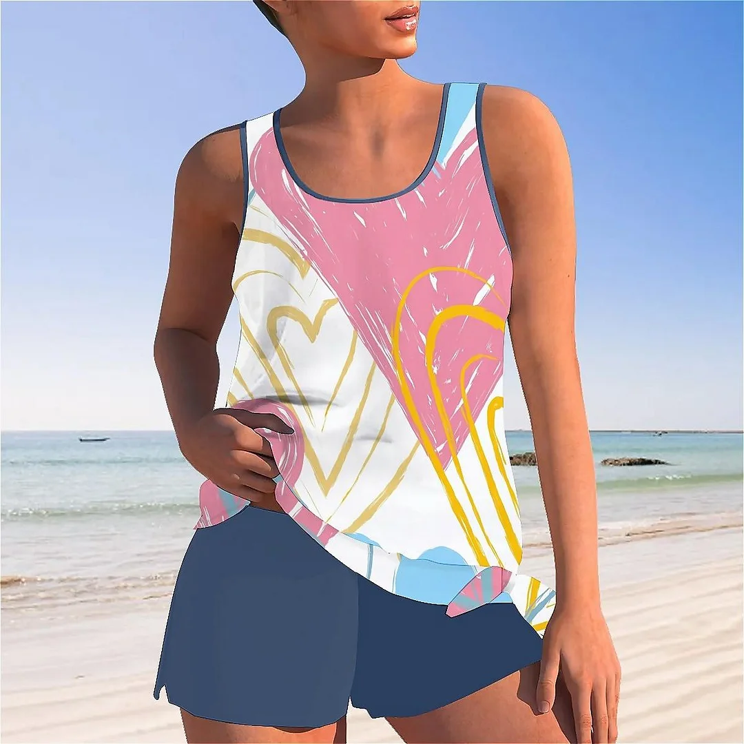 Bowknot Heart,Love,Valentine's Day Mid Waisted Tankini Set - Plus Size Available