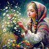 Girl Picking Flowers-11CT Stamped Cross Stitch 50*50cm/19.69*19.69in