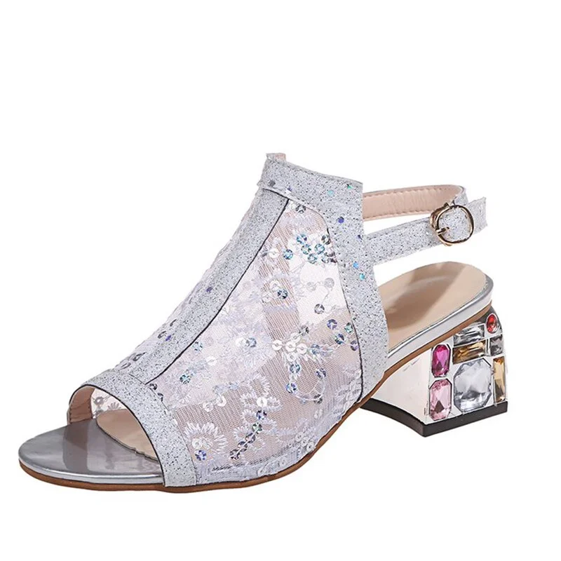 Qengg MCCKLE Women&lsquo;s Sandals 2021 Thick Heel Peep Toe Summer Shoes for Women Mesh Breathable Sandals Ladies Plus Size Girls Sandal New