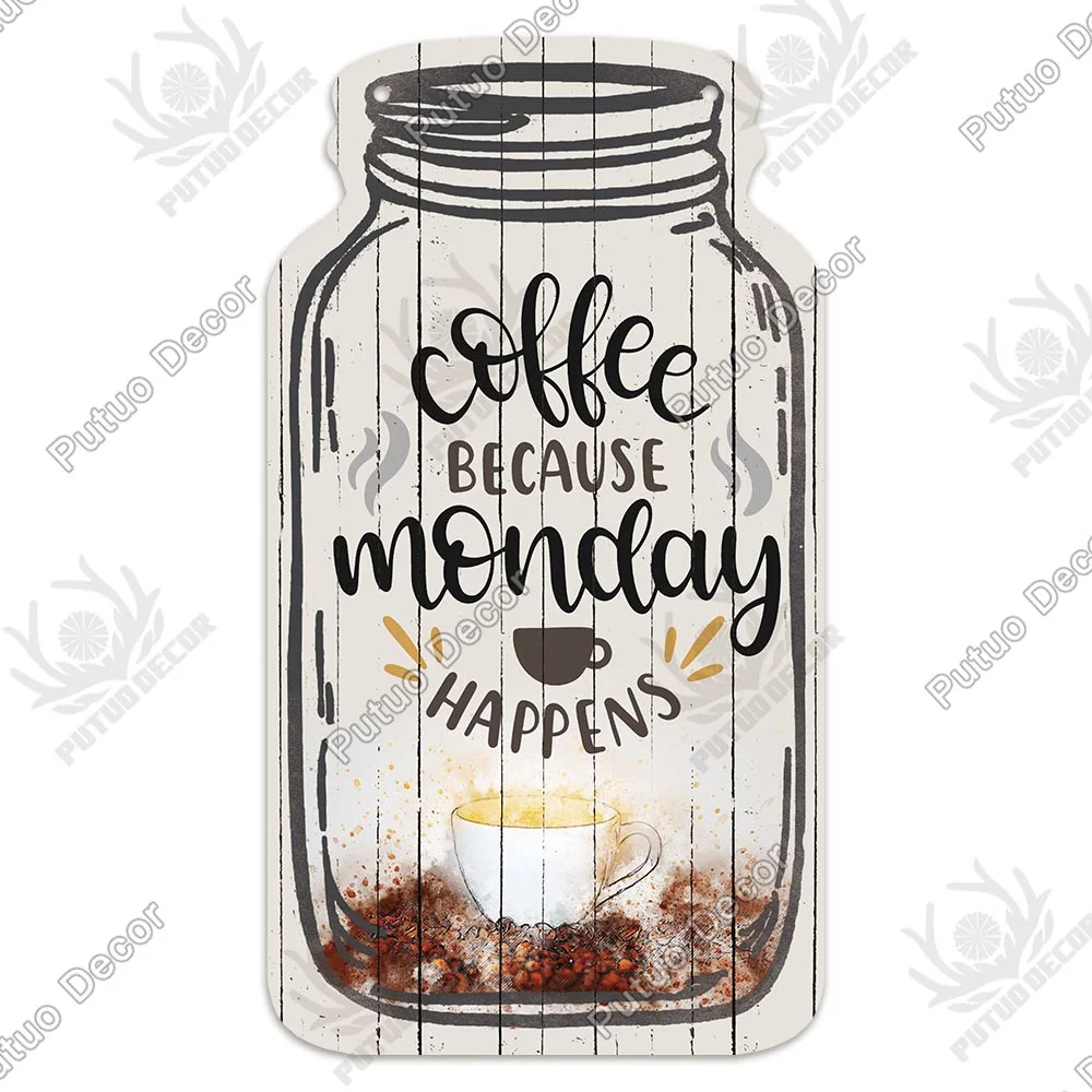 Putuo Decor Coffee Plaques Mason Jar Shape Wooden Signs Irregular Plate for Cafe Decoration Kitchen Wall Decor Decorative Plaque