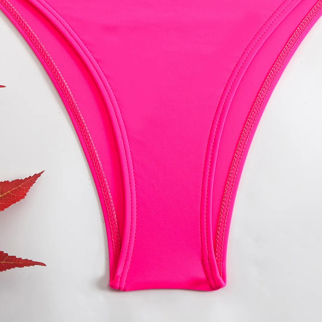 Churchf 2025 New Bikini Solid Color Sexy High-Waisted Bikini Swimsuit Women