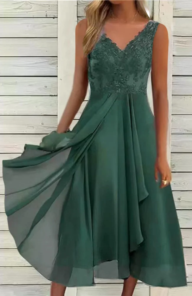 Brownm Brownm Chiffon Stitching Lace Hollow Out Long Dress Bridesmaid Evening Dress Sleeveless